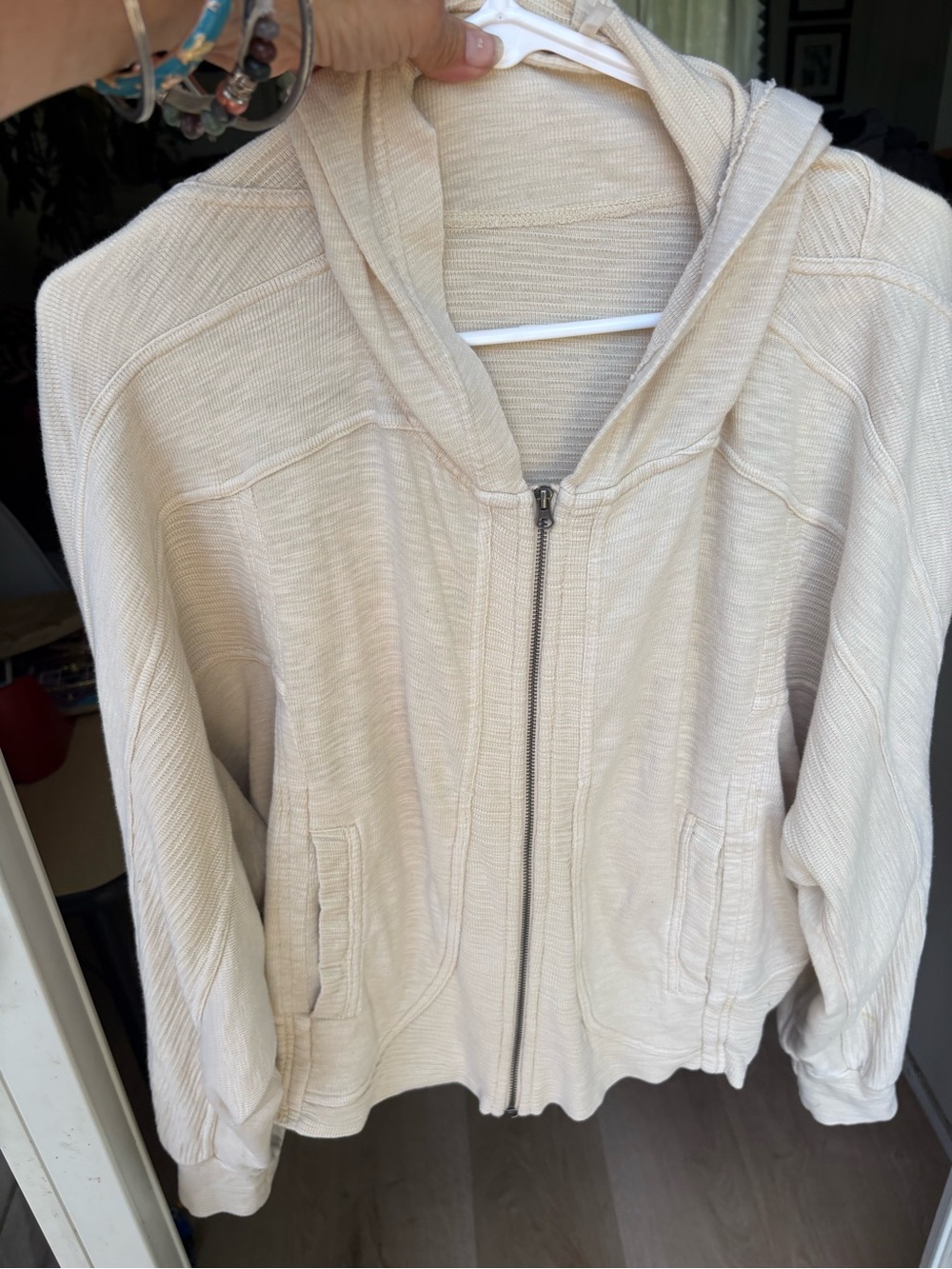 Women's Cream Full-Zip Hooded Utility Jacket